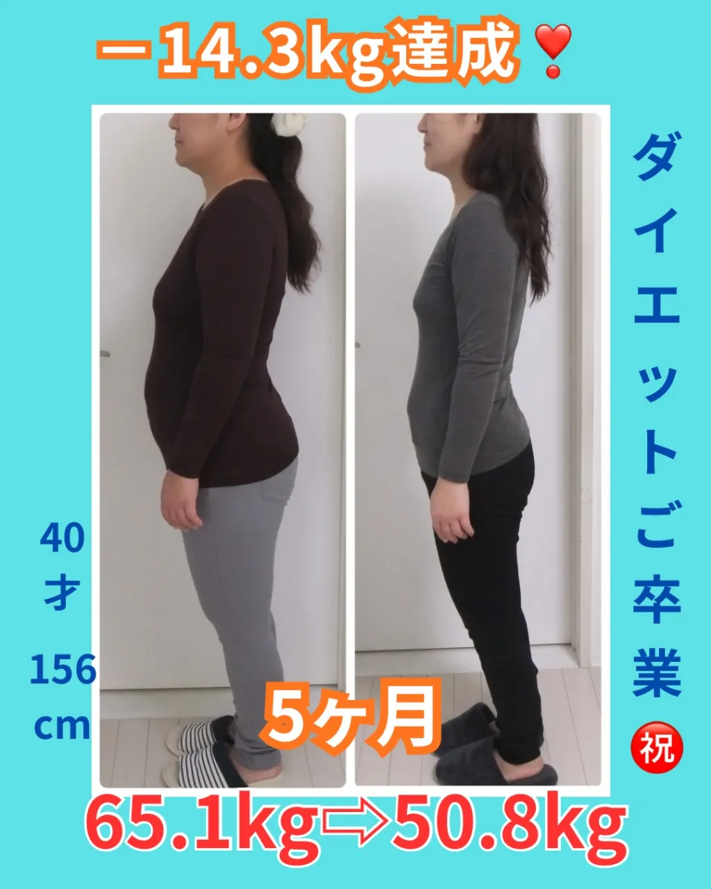 5ヶ月で-14.3kgのダイエット成功して卒業されたお客様㊗...